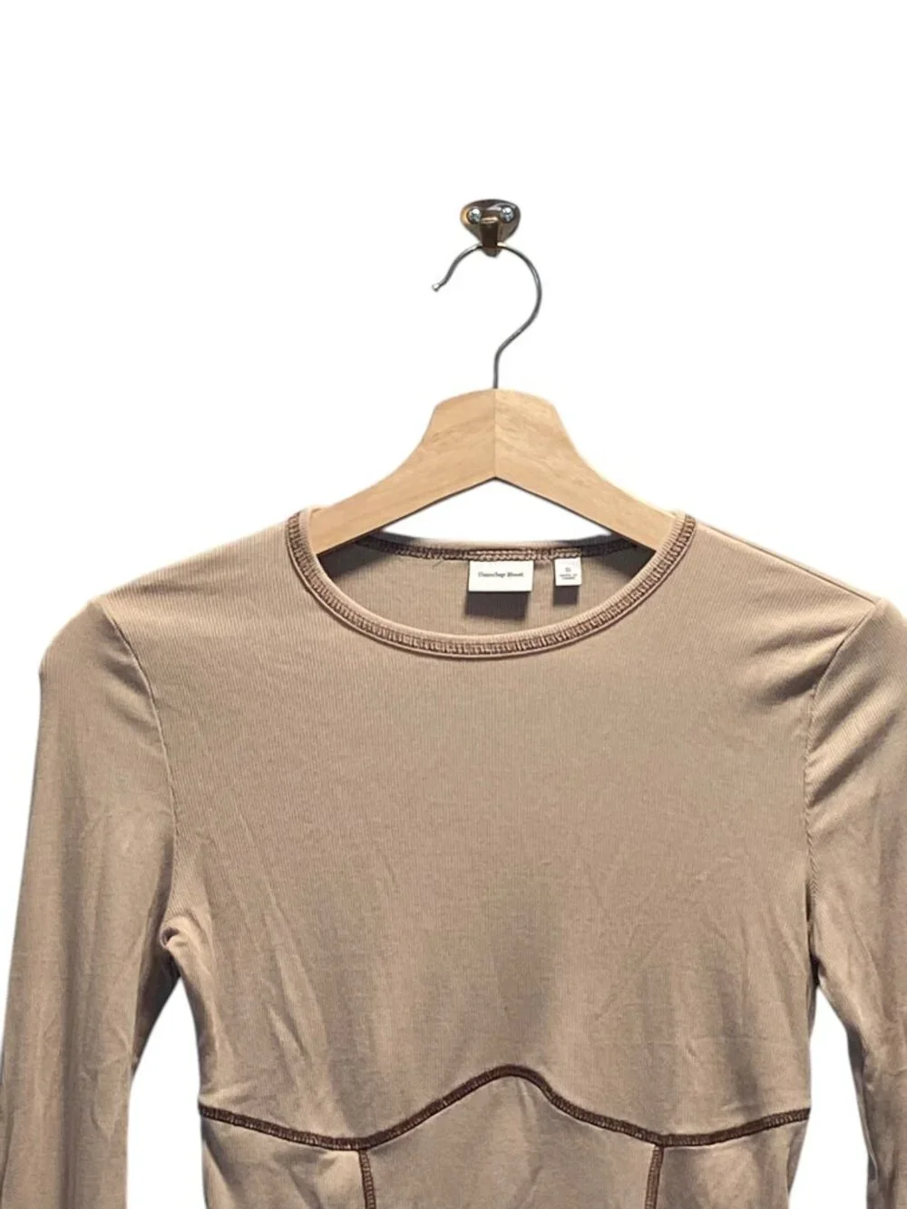 Aritzia Sunday Best Corset Stitch Crop Top Beige Size S Neutral Casual Y2K Retro